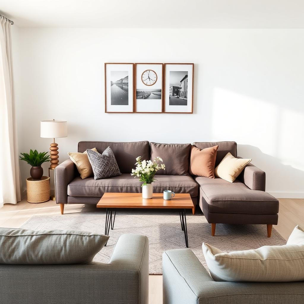 Neat apartment living room with arranged cushions