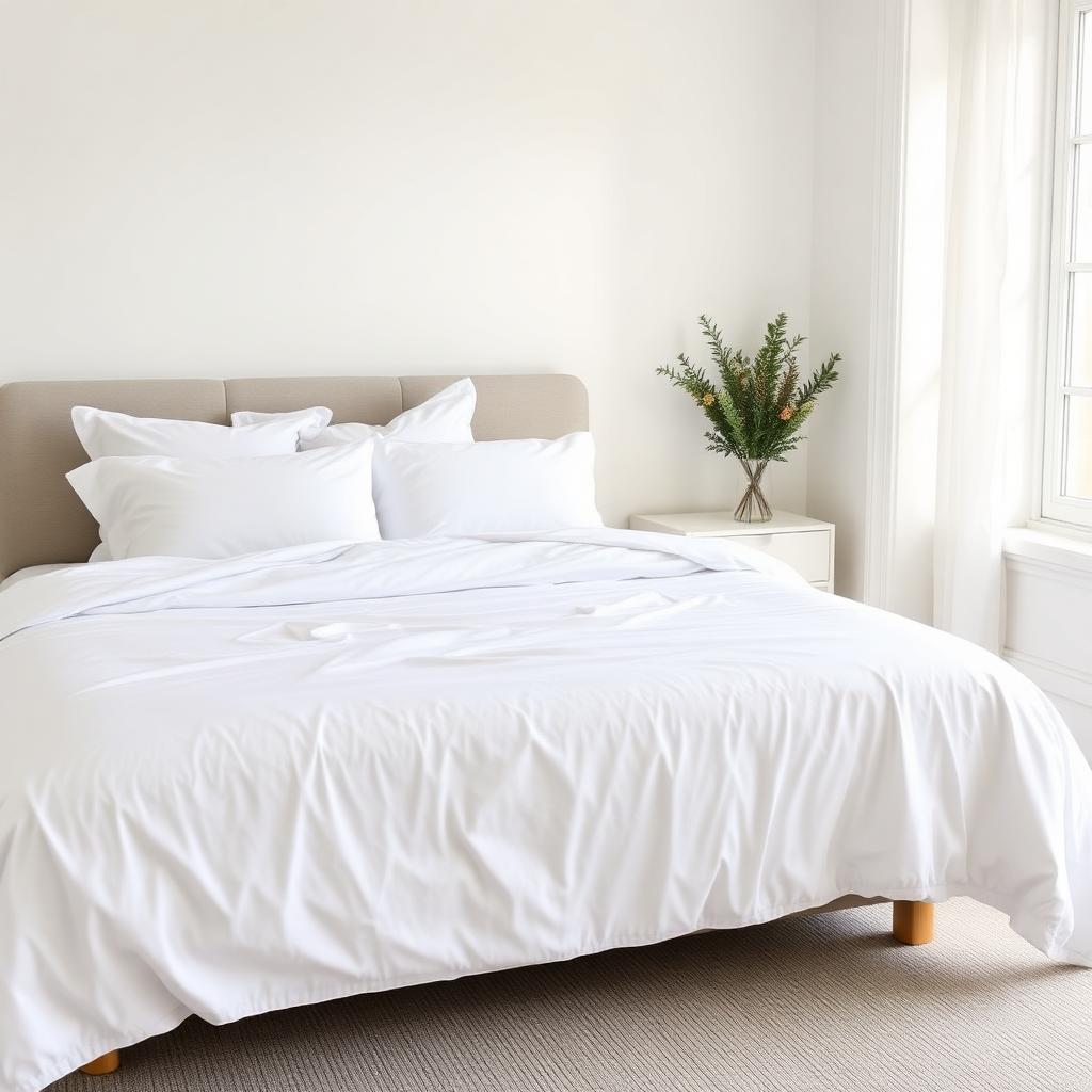 Bedroom with freshly made bed and crisp white linens