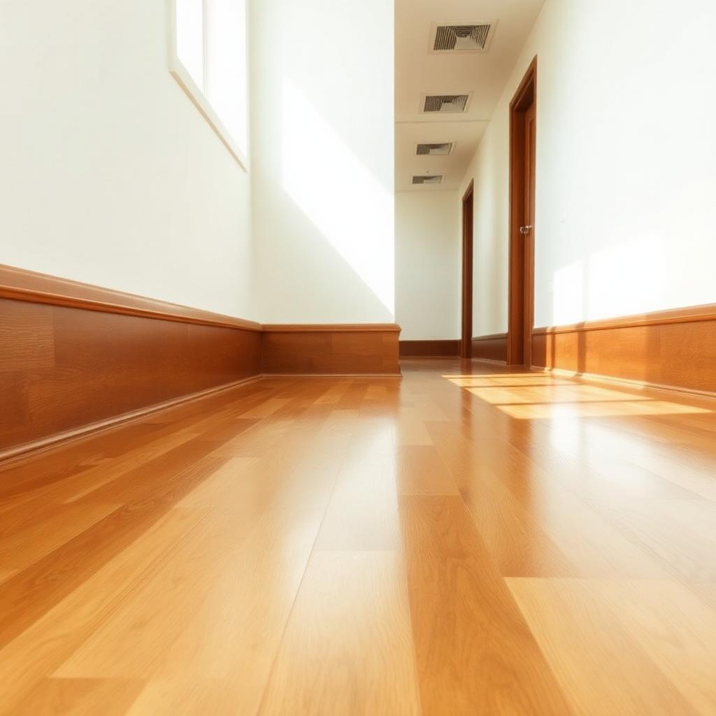 Freshly mopped hardwood hallway floor with a clean shine